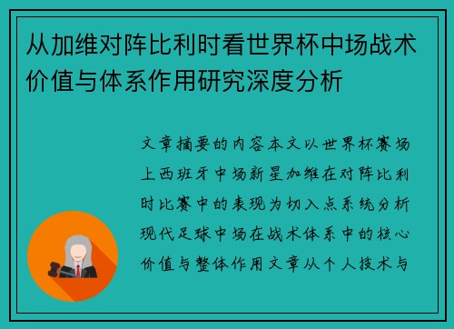 从加维对阵比利时看世界杯中场战术价值与体系作用研究深度分析 从加维对阵比利时看世界杯中场战术价值与体系作用研究深度分析